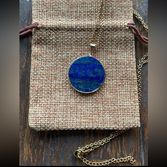 Hand Crafted Jewelry - Genuine Lapis Lazuli Round Pendant Lapis Necklace Minimalist Crystal Necklace
